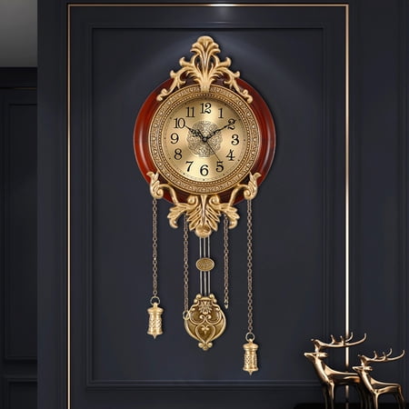 2D Flat European Pendulum Metal Plate Clock, Pure Wood Wall Clock, Vintage European Hanging Clock, Decorative Wall Clock with Pendulum, Battery-Powered Timepiece, Best for Christmas
