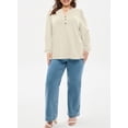 thumbnail image 6 of SHEWIN Plus Size Womens Tops V Neck Blouses Long Sleeve Shirts High Elasticity Lightweight Basic Tees Beige 2X, 6 of 9