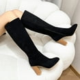 thumbnail image 5 of hopeusnice Women's Knee High Boots Fashion Suede Block Heel Round Toe Over The Knee Boots Chunky Heel Fall Winter Boots Black 38, 5 of 6