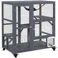 thumbnail image 2 of Pefilos 39" Outdoor Weatherproof Cat Cage with Openable Top, Wooden Feral House for 2-3 Kittens Cats, Indoor Cat Enclosure on Wheels, Gray, 2 of 11