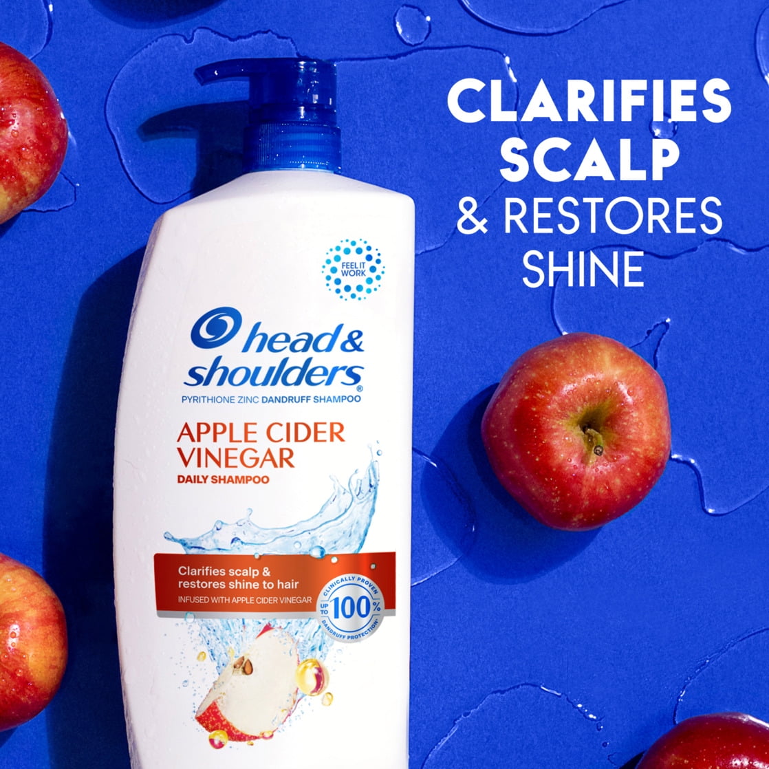 (4 pack) Head and Shoulders Dandruff Shampoo, Apple Cider Vinegar, 28.2 fl oz