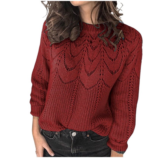 Yuyuzo Women Sweater Long Sleeve Pullover Round Neck Knitted Tops Winter Fall Casual Solid Color Sweaters Blouse