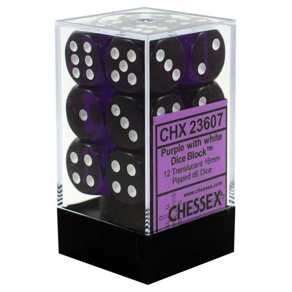 Translucent Purple 6 Sided 16mm Dice Block (12-Dice)