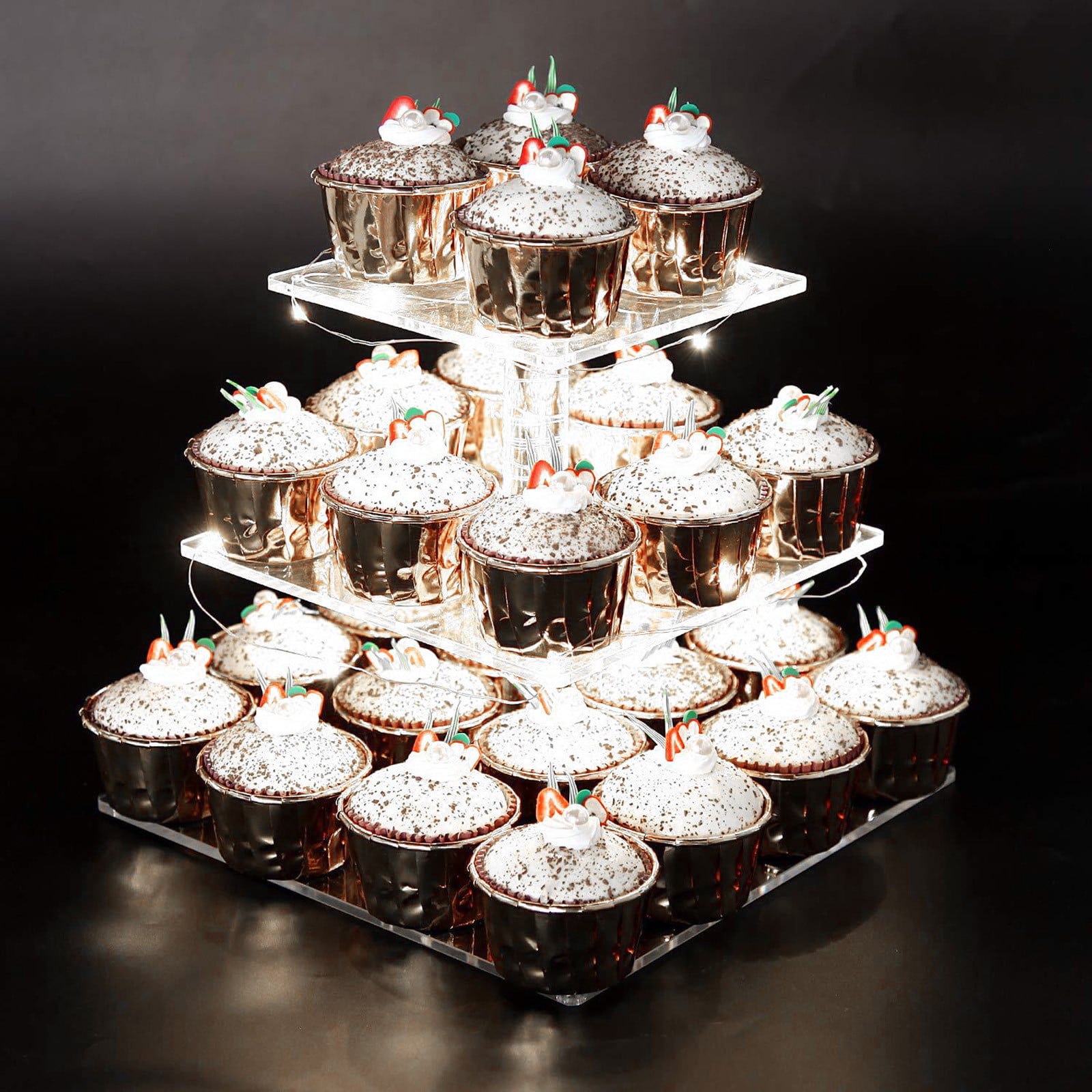 3 Tier cardboard Metallic Gold Silver Cupcake Display Stand Dessert Pastry Tower 