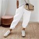 thumbnail image 5 of Pantalones casuales elásticos con bolsillos de algodón y lino para mujer de Europa y América., 5 of 6