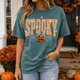 thumbnail image 4 of Spooky Pumpkin Halloween T-Shirt, Retro Bat Spiderweb Graphic Tee, Cute Fall Season Shirt, Vintage October Apparel Gift for Her - Blue Spruce, XL, 4 of 5