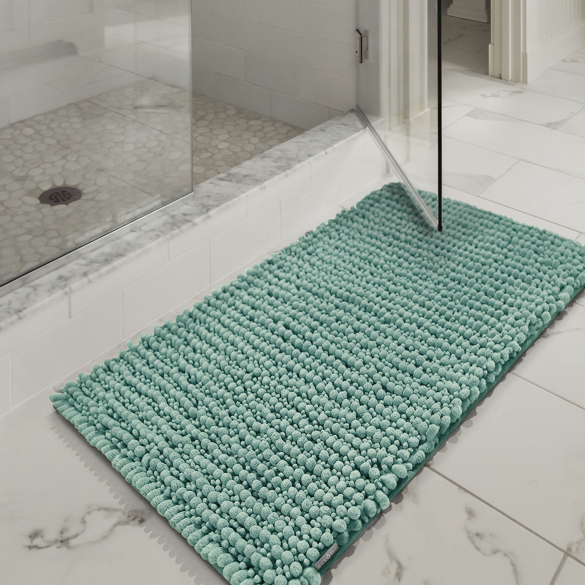 Microdry High Low Chenille Memory Foam Bath Mat, 21" x 34", Aqua