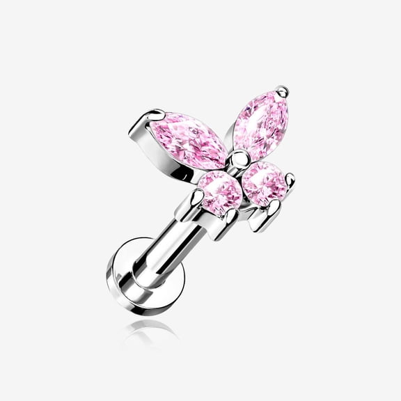 Butterfly Sparkle Prong Set Top Internally Threaded Steel Flat Back Stud Labret