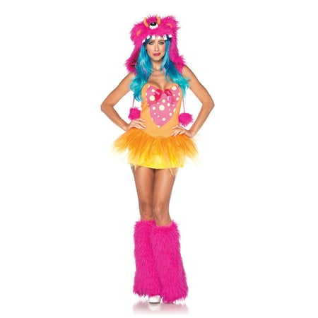 Leg Avenue Women's 2 Piece Shaggy Shelly Monster Costume, Pink/Yellow, Small/Medium