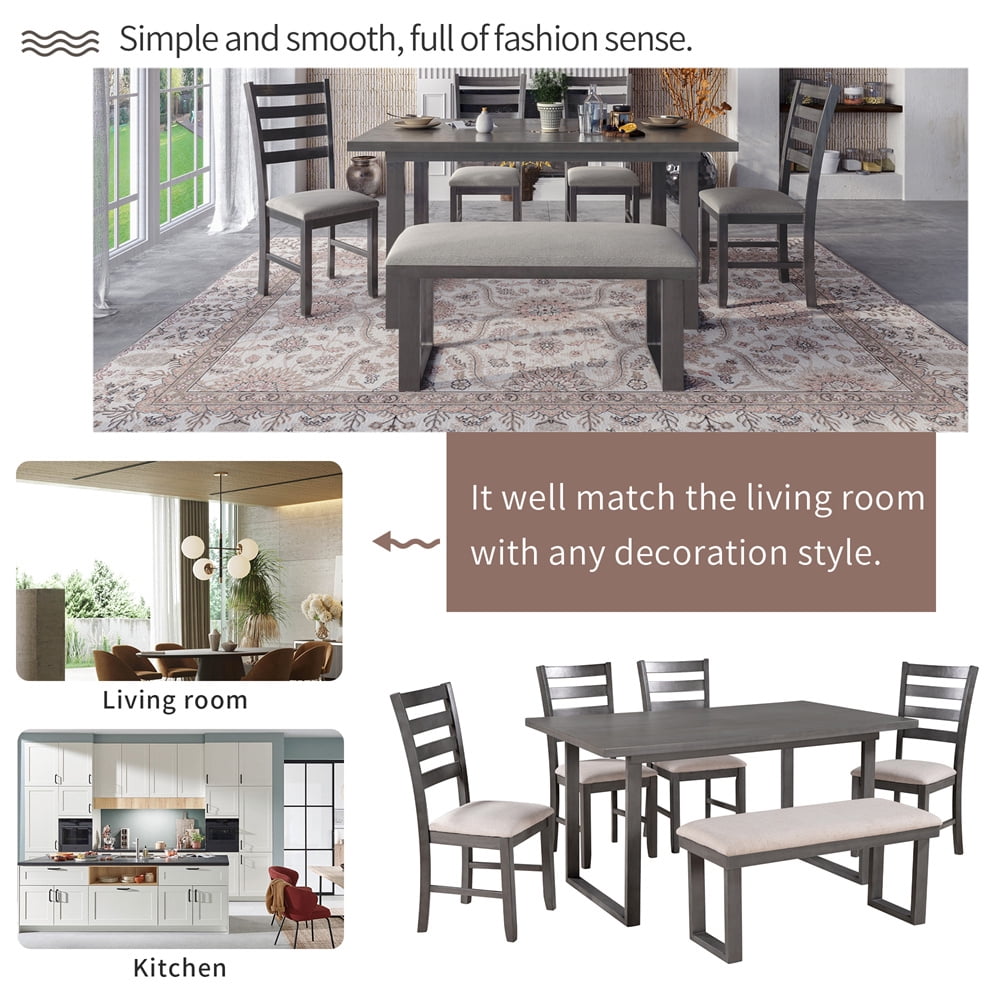 テーブル・チェア・ハンモック LOGOS LIFE BENCH TABLE SET 6 6-Piece Dining Set, Modern Table, Chairs & Dinette Seating