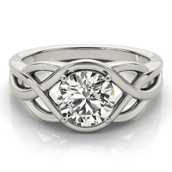 Solitaire Diamond Ring, Celtic Knot Shank Ring, 2.00 Ct Round Brilliant Cut Simulated Diamond Engagement Ring, Criss Cross Shank Diamond Ring, 14K White Gold Plated, Proposal Ring For Her