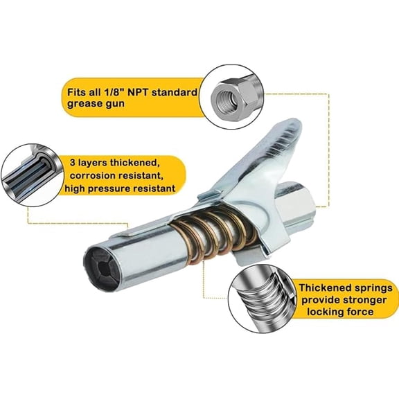 NEW Grease Gun Coupler, locks on, doesn't leak, rated over 10,000 PSI