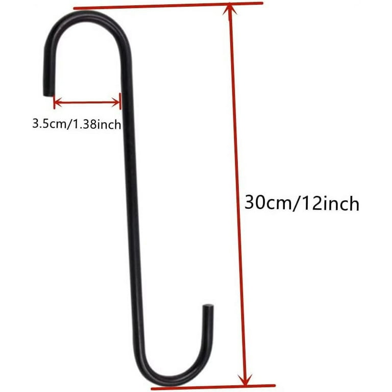 Extra Large 12 inch S Hooks for Hanging,S Shaped Hook Heavy Duty,Black Long S  Hooks for Hanging Plant,Basket,Tree Branch,Closet,Garden,Pergola,Indoor  Outdoor Uses 8 PCS 