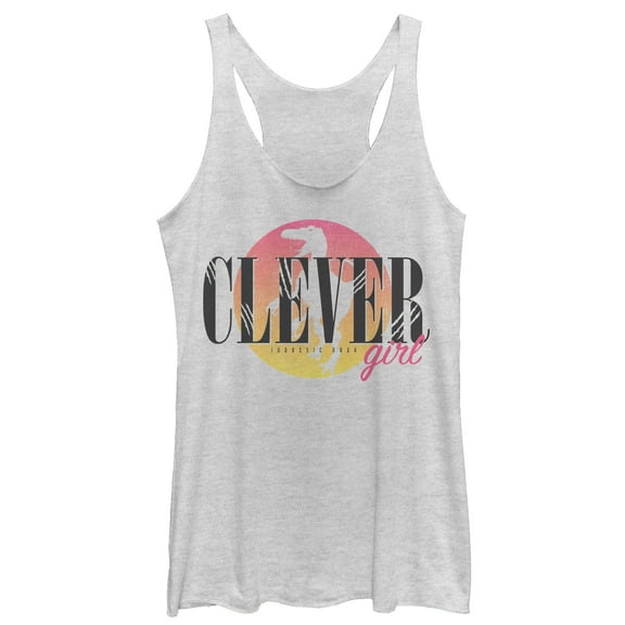 Women's Jurassic Park Retro Clever Girl  Racerback Tank Top White Heather Medium