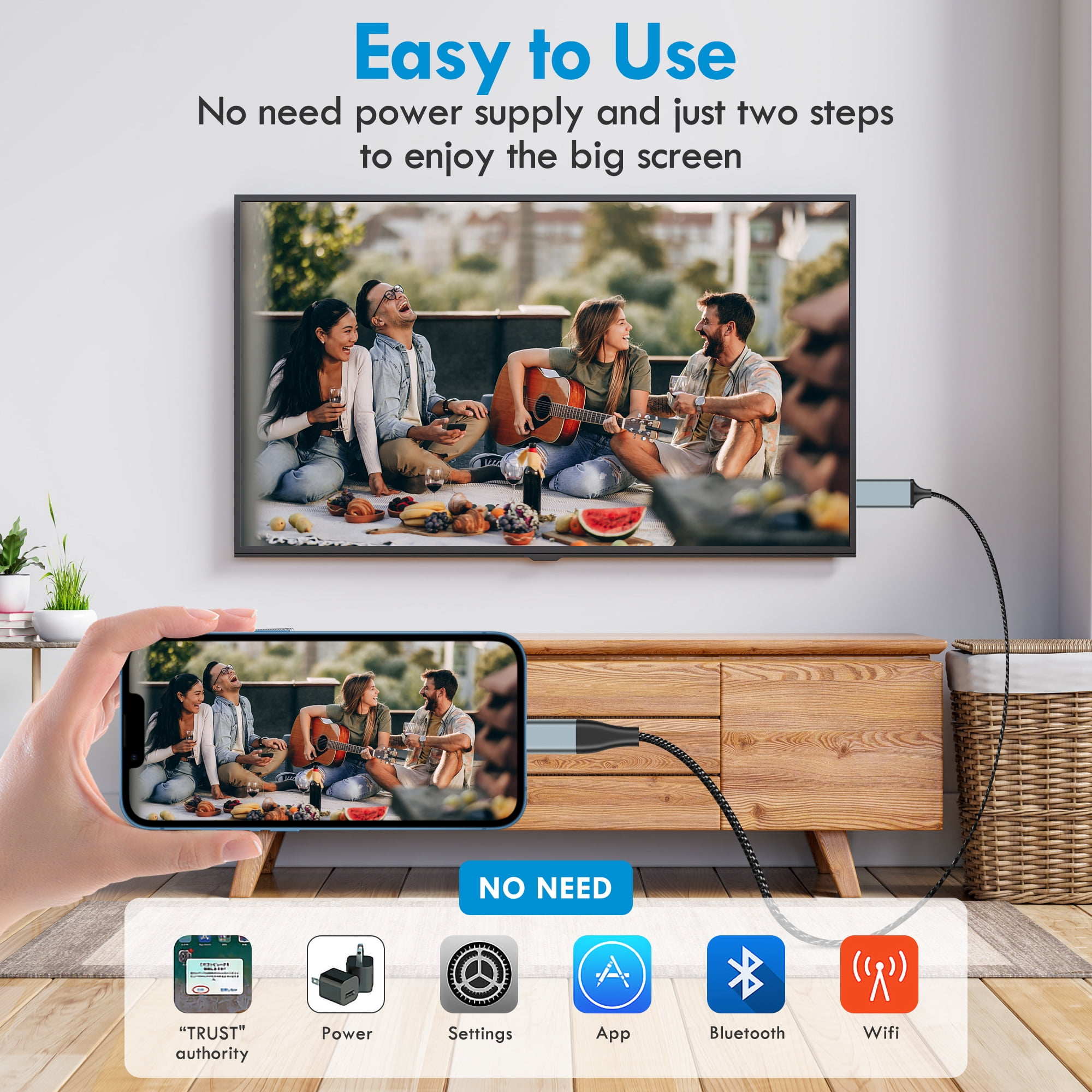 Lightning to HDMI Adapter • HDMI Cable for iPhone to TV • Compatible with iPhone14, 13, 12, 11 & YouTube to TV Output • with 1080P HD Display • Sync Video and Sound • Just Plug and Play • 6.6FT, Grey