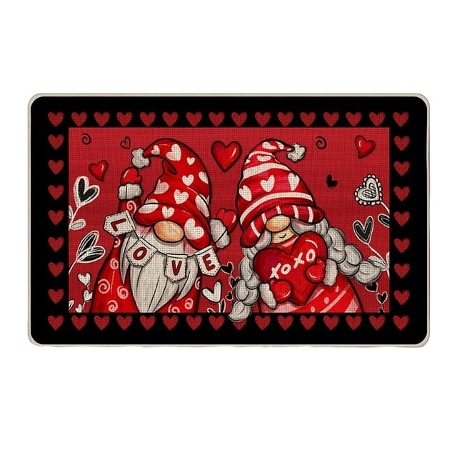 Cadeaux de la Saint-Valentin, Paillasson Saisonnier Antidérapant avec Design de Gnome Festif et Cœur pour Entrée Extérieure et Protection de Sol Intérieure