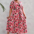 thumbnail image 2 of Plus Size Summer Dresses for Women V-Neck Short Sleeve Bohemian Maxi Dress Loose Flowy Belted Beach Long Sun Dress, 2 of 4