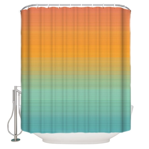 Burnt Orange Teal Striped Bathroom Shower Curtains with 12 Hooks Polyester Waterproof Shower Curtain for Stalls and Bathtubs Farmhouse Gradient Line Decorative Bathroom Privacy Curtain 72x84 Inches