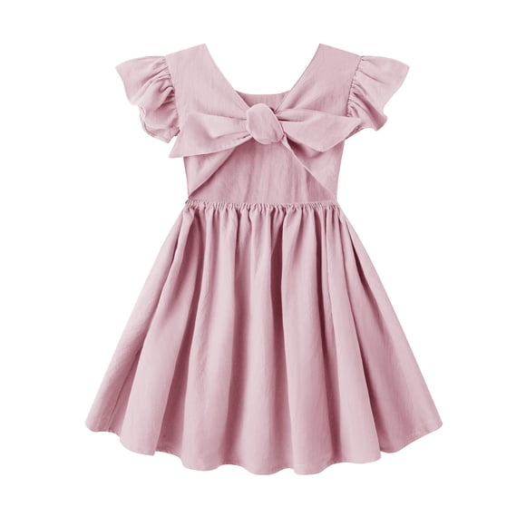 Vestido Dutebare rosa de algodón y lino con volantes Halter 120 (5-6T)