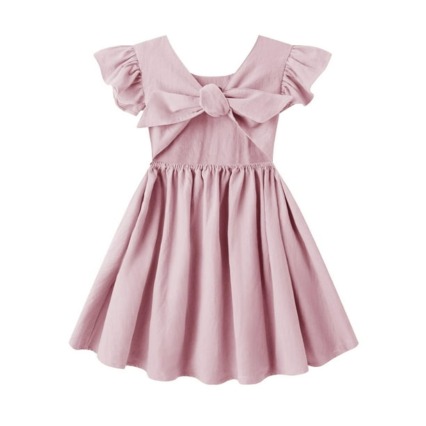 Vestido Dutebare rosa de algodón y lino con volantes Halter 120 (5-6T)