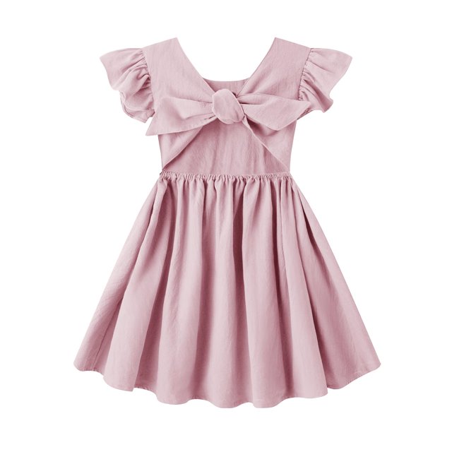 Vestido Dutebare rosa de algodón y lino con volantes Halter 120 (5-6T)