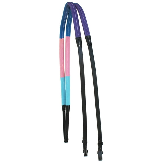 54" Horse English Black Leather Rubber Grip Multicolor Training Reins 805LR09