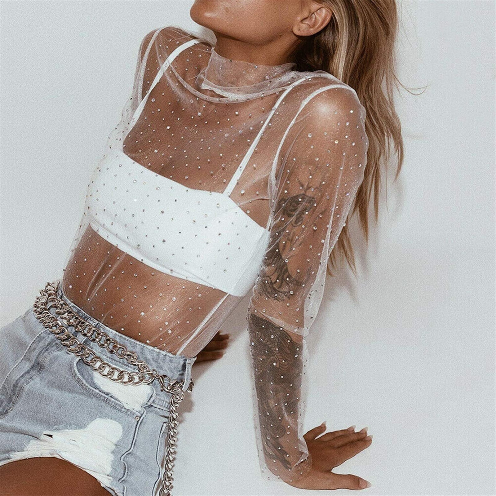 sequin see through top