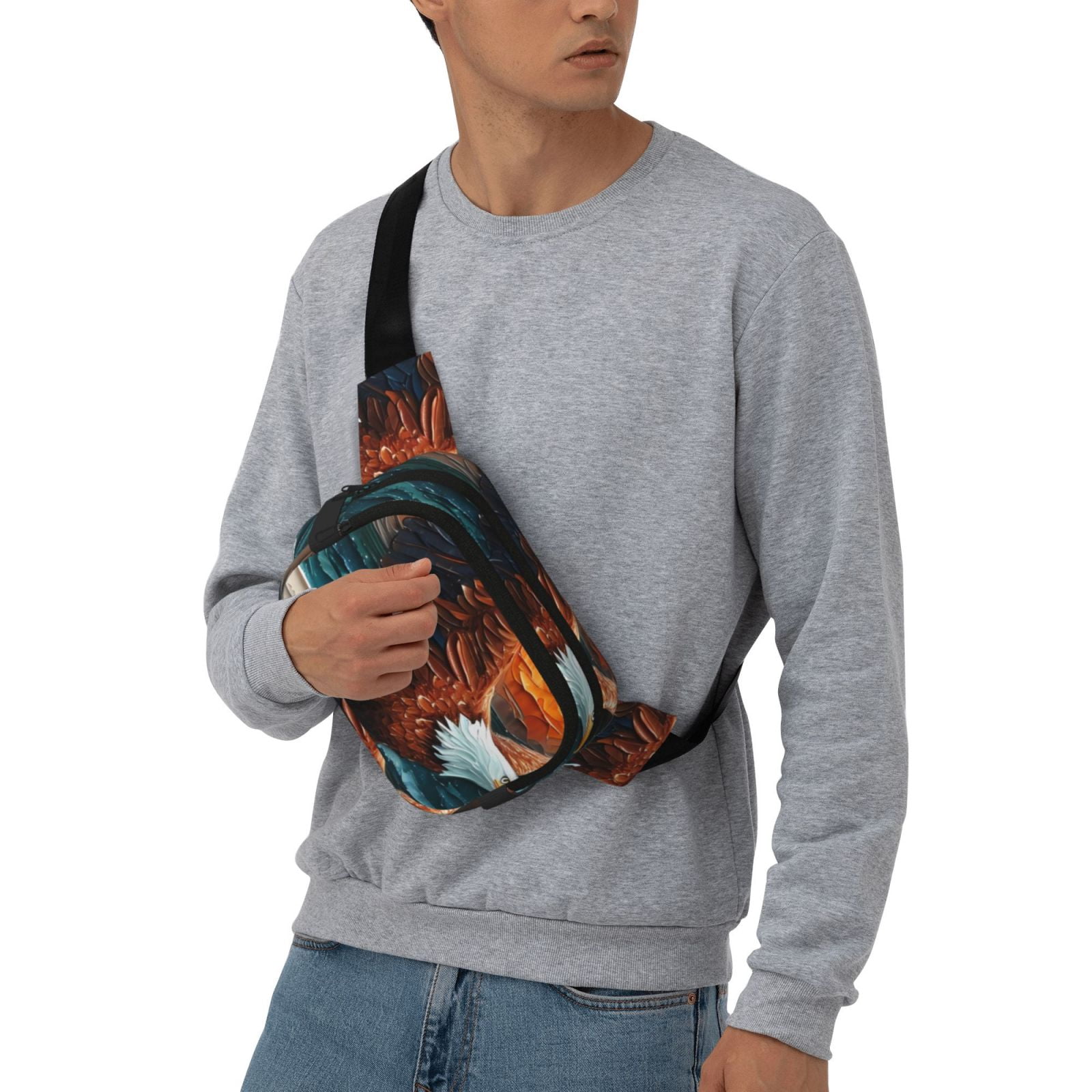 Picia Textured Bald Eagle Print Square Double-Layer Waist Bag Mini Adjustable Waist Belt Bag Exercise Running Travel Hiking