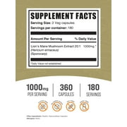 BulkSupplements Lion's Mane Mushroom Extract Capsules - Lions Mane Mushroom Supplement, Vegan, 2 Capsules per Serving (1000mg), 360 Count