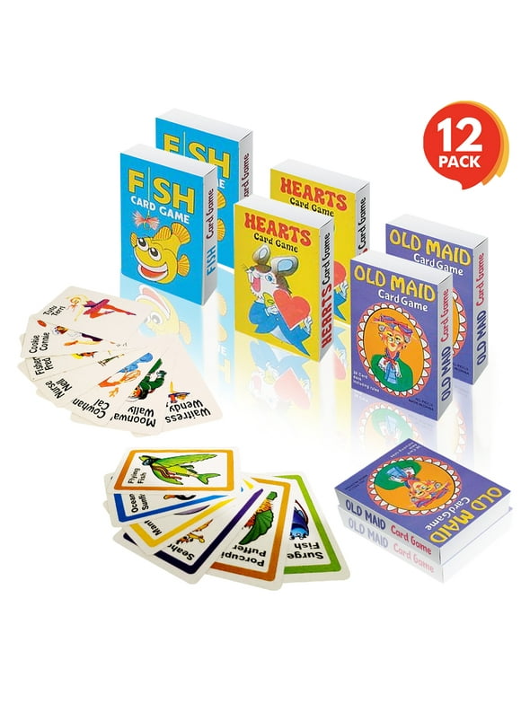 Gamie Classic Playing Card Game Set for Kids - 12 Decks - Includes Hearts, Go Fish, and Old Maid - Fun Educational Tool - Party Favor for Boys and Girls, Goody Bag Filler, Stocking Stuffer