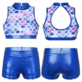thumbnail image 7 of inhzoy Kids Big Girls 2PCs Gymnastic Dance Outfit Sets Shiny Metallic Crop Top with Shorts,Sizes 6-14 Blue Fish Scales 14, 7 of 7