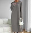 thumbnail image 2 of Sun Dresses Women Plus Size Solid Color Long Sleeved Round Neck Sweatshirt Dress Long Skirt Floral Vocation Beach Sundress, 2 of 6