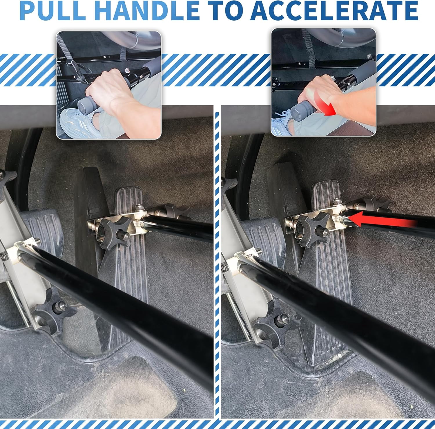 OceanicEcho Upgraded Car Hand Controls for Disabled Drivers, All-Black Handicap Driving Aid, Adjustable Length, Portable, No Tool Install