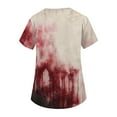 thumbnail image 3 of WTOBBY Women's V-Neck Short Sleeve Workwear Top with Pockets and Side Slits, Featuring Bloody Halloween Print for Caregiver Uniforms and Nursing Apparel,Watermelon Red M, 3 of 5