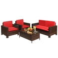 thumbnail image 5 of Devoko 4 Pieces Patio Conversation Set PE Rattan Wicker Furniture Sofa Set Outdoor Indoor Furniture Set, Red, 5 of 8