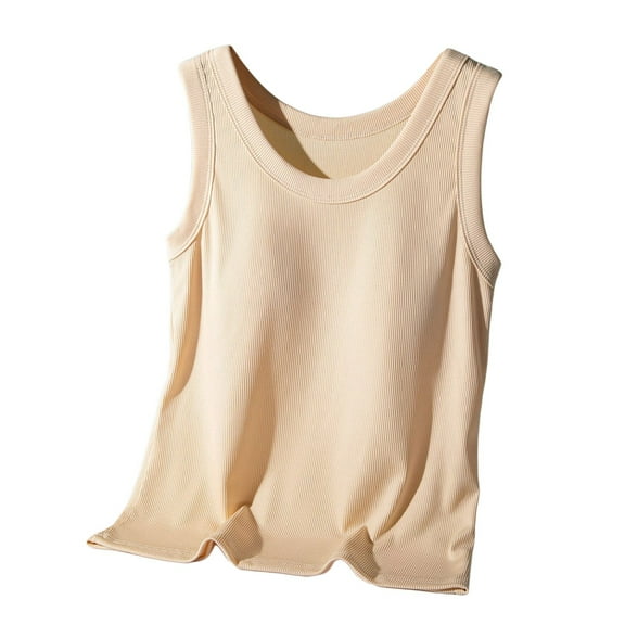 Lixiuxyad Tank Tops Women Women's Scoop Neck Sleeveless Knit Ribbed Fitted Casual Crop Tank Top(Beige L)