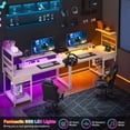 thumbnail image 3 of EnHomee 39.4" W Gaming Desk with LED Light Coner Desk with Drawers PC Desk with Reversible Shelves, White, 3 of 7