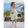 thumbnail image 6 of BemeyourBBs Toddler Baby Girl Summer Clothes Cute Infan Baby Girls Summer 2 Piece Outfit 6 12 18 24 Months 2 3 4 Years Strap Tie-up Striped Layered Camisole TankTop with Shorts Set, 6 of 9