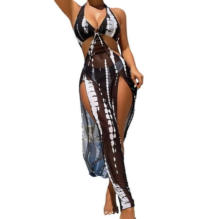 TODOZO Hot Sale!! Tankini Swimsuits for Women Tummy Control with Shorts 2025 Trendy Two Piece Bathing Suits for Women Women s 3 Bathing Suit Tie Dye Halter Bikini Swimsuit with Cover Up Black S