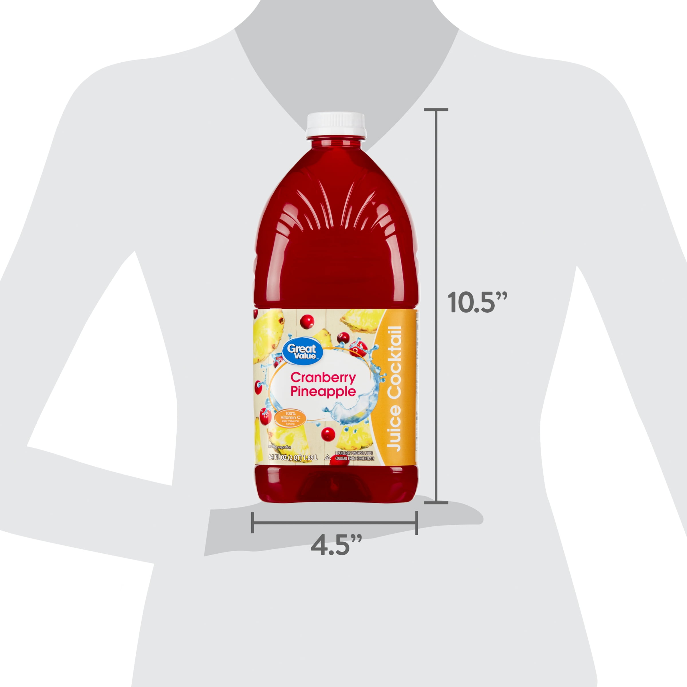(6 pack) Great Value Cranberry Pineapple Juice Cocktail, 64 fl oz (Shelf Stable)