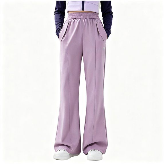 BCSIOAOI Girls Pants,Wide Leg Elastic Waist Flare Leg Pants with Pockets Purple 5-6 Years