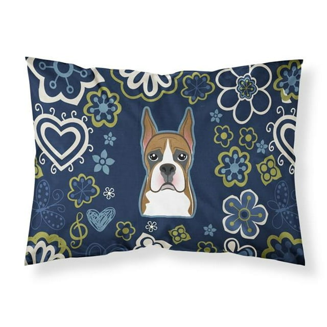 Carolines Treasures BB5074PILLOWCASE Blue Flowers Boxer Fabric Standard Pillowcase
