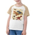 thumbnail image 4 of Virmaxy Toddler Boys Girls Cute Dinosaur Print T-Shirt Unisex Kids Trendy Plunger Short Sleeve Blouses 2025 Summer Lightweight Loose Fit Crewneck Blouses Tops Beige-3 9 Years, 4 of 8