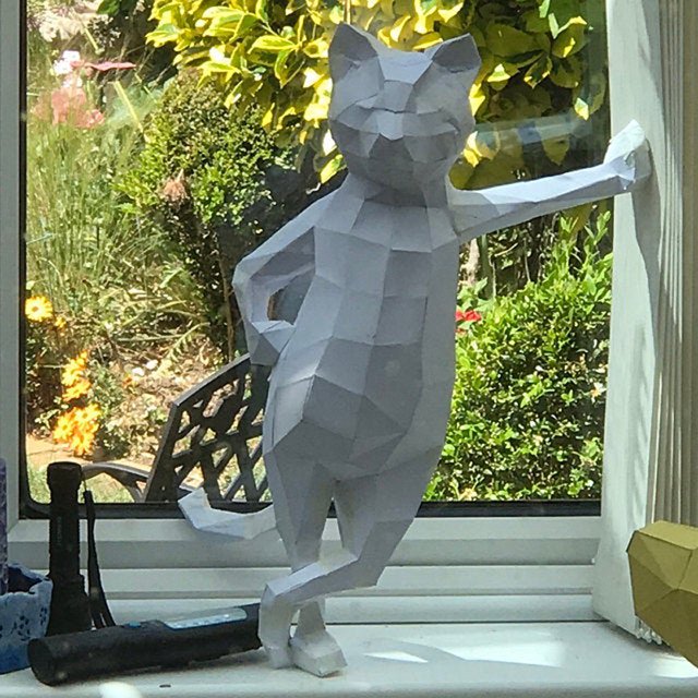 Figura de gato de Origami geométrico 3D de papel hecho a mano, decoración de escritorio o ventana, rompecabezas educativos (blanco), 1 ud.
