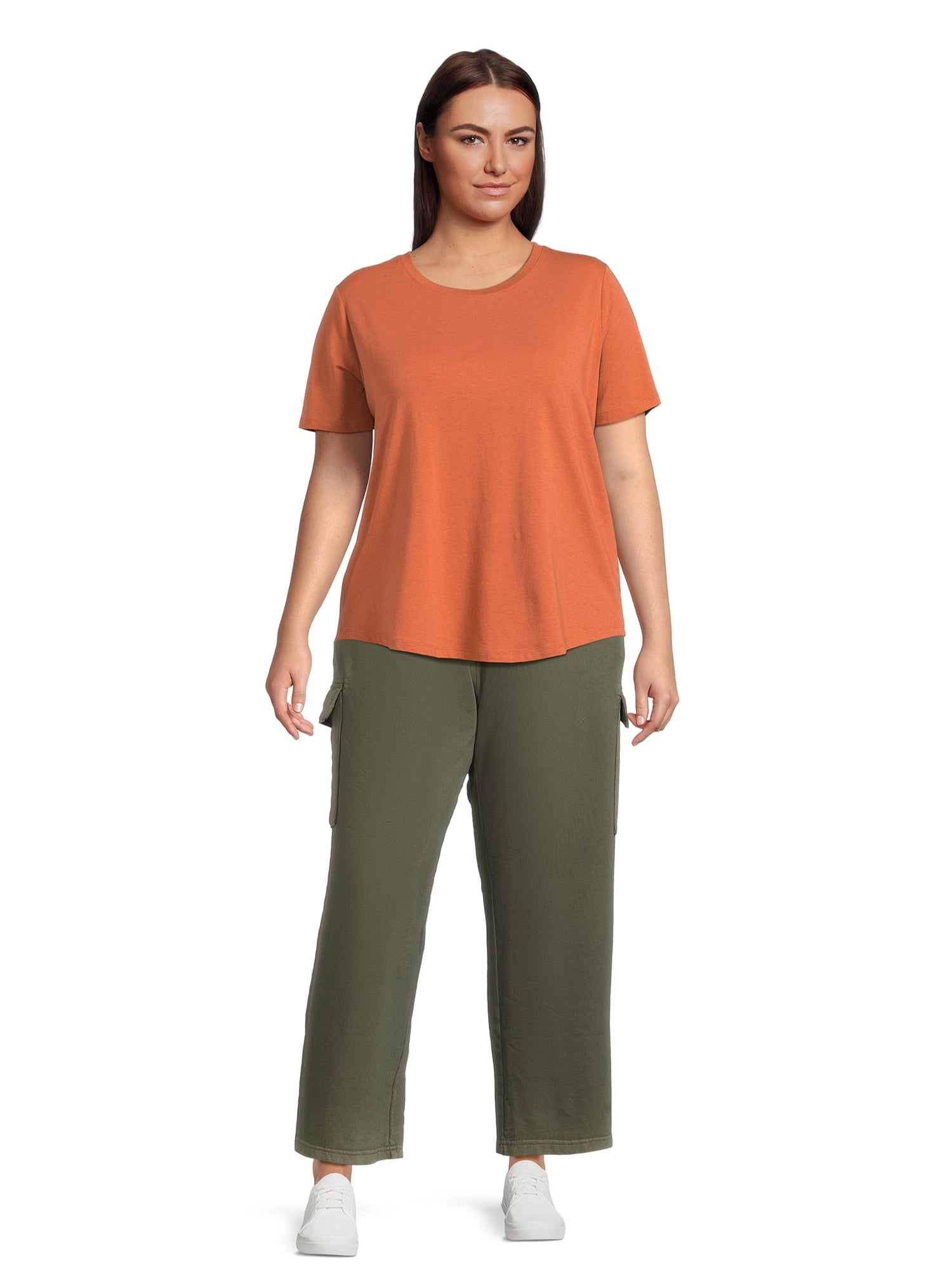 Terra & Sky Women's Plus Size French Terry Cloth Cargo Pants, 28” Inseam