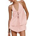 thumbnail image 3 of Women'S Summer Solid Loose Fit Sexy- Backless Halter Tie Front Tops and High Waisted Shorts 2 Piece Pink M, 3 of 9