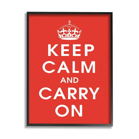 Keep Calm And Carry On Red Phrase Inspirational Graphic Art Black Framed Art Print Wall Art