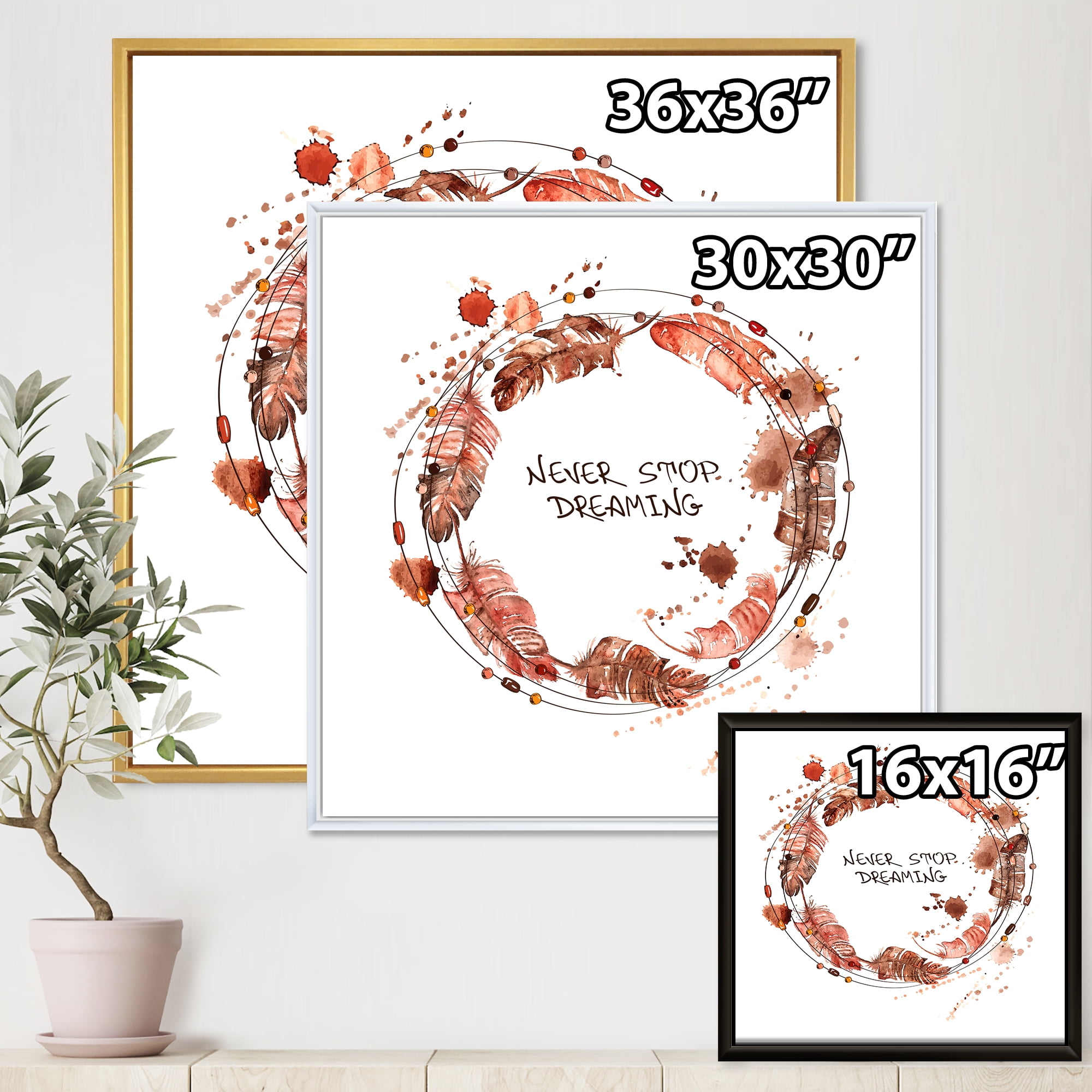 Designart 'Impression Of Bird Feathers Wreath' Traditional Framed Canvas Wall Art Print