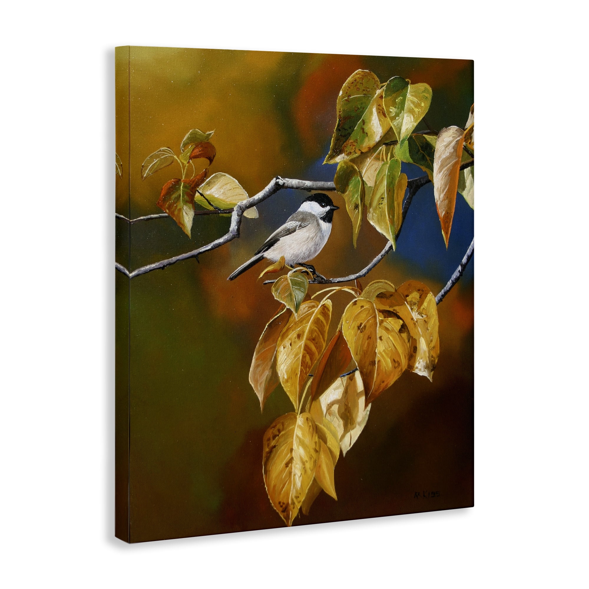 Stupell Industries Chickadee on Branch Animals Painting Wrapped Canvas Art Print Wall Art, 30 x 40