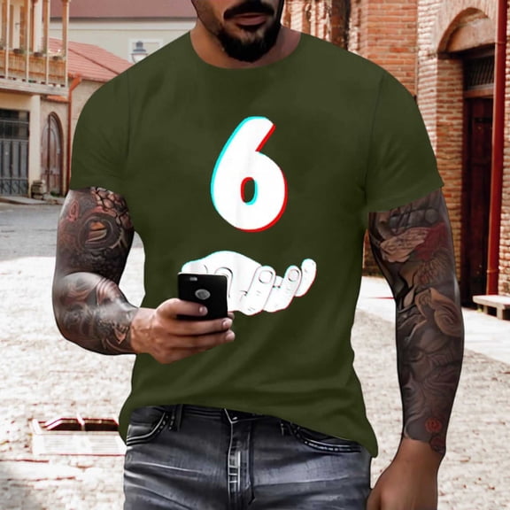 Men Casual Round Neck Printing Pullover Fitness Sports Shorts Sleeves T Shirt Blouse Gym Shirts Athletic Stretchy Fashion Clothing Summer Gifts
